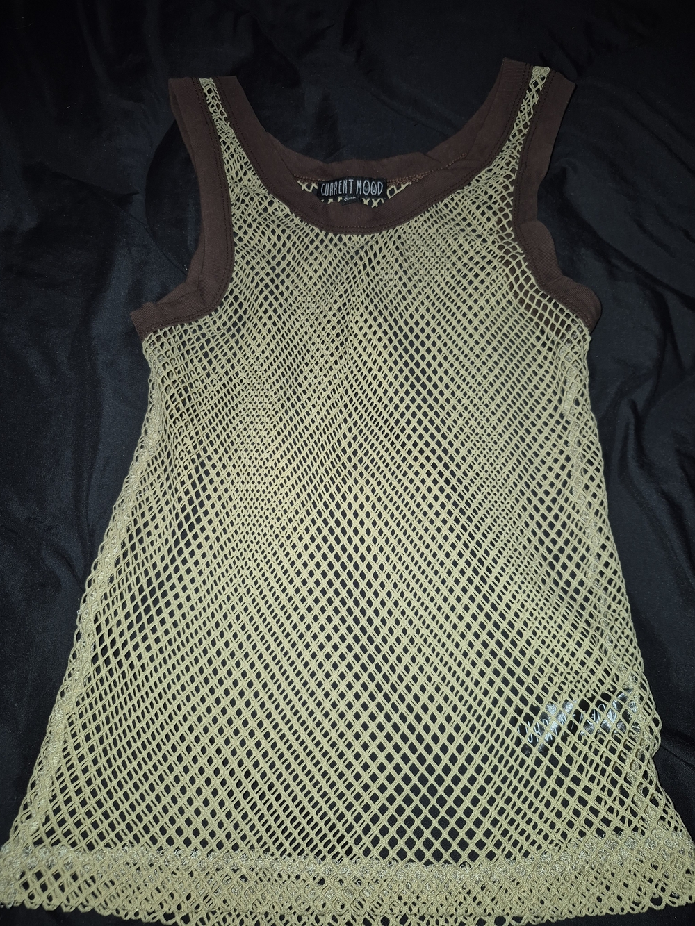 Current Mood Green/Tan Mesh Tank with Brown Trim